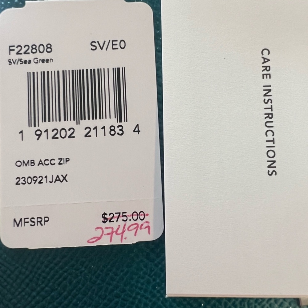 Coach Ombre Crossgrain Leather Zip Around Wallet F22808 Sea Green Teal - Picture 6 of 6